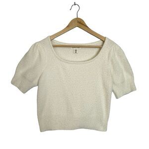 HAPPILY GREY Cream Cozy Cropped Short Sleeve Sweater Size XL